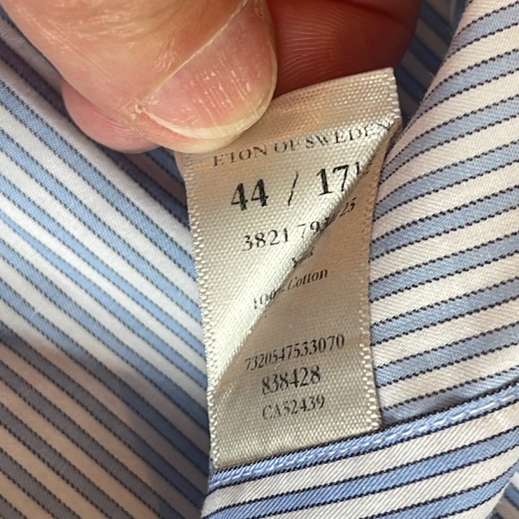 Eton Blue and White Long Sleeve Dress Shirt, XL(17.5) - Picture 7 of 9